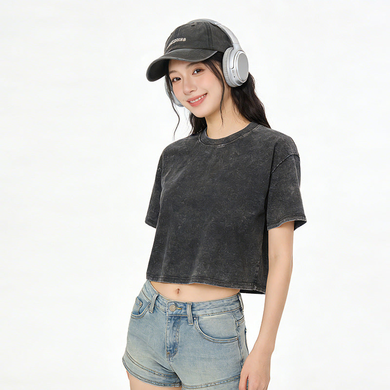 Pure Cotton Cropped Drop Shoulder Short Sleeve T-Shirt teemdrop