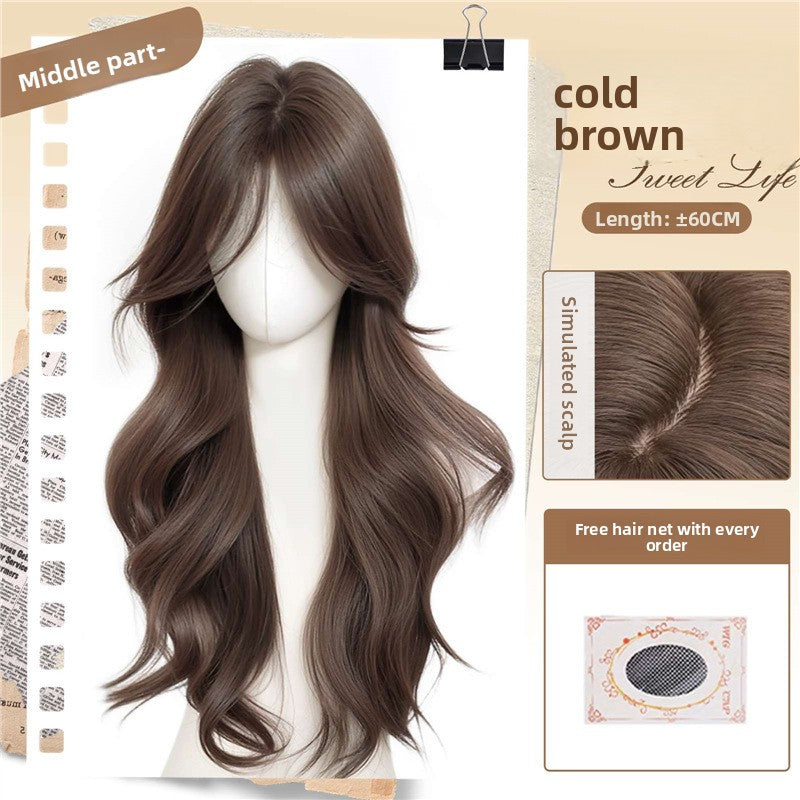 Women's Long Wavy Curly Full Head Wig Seamless Front with Bangs teemdrop