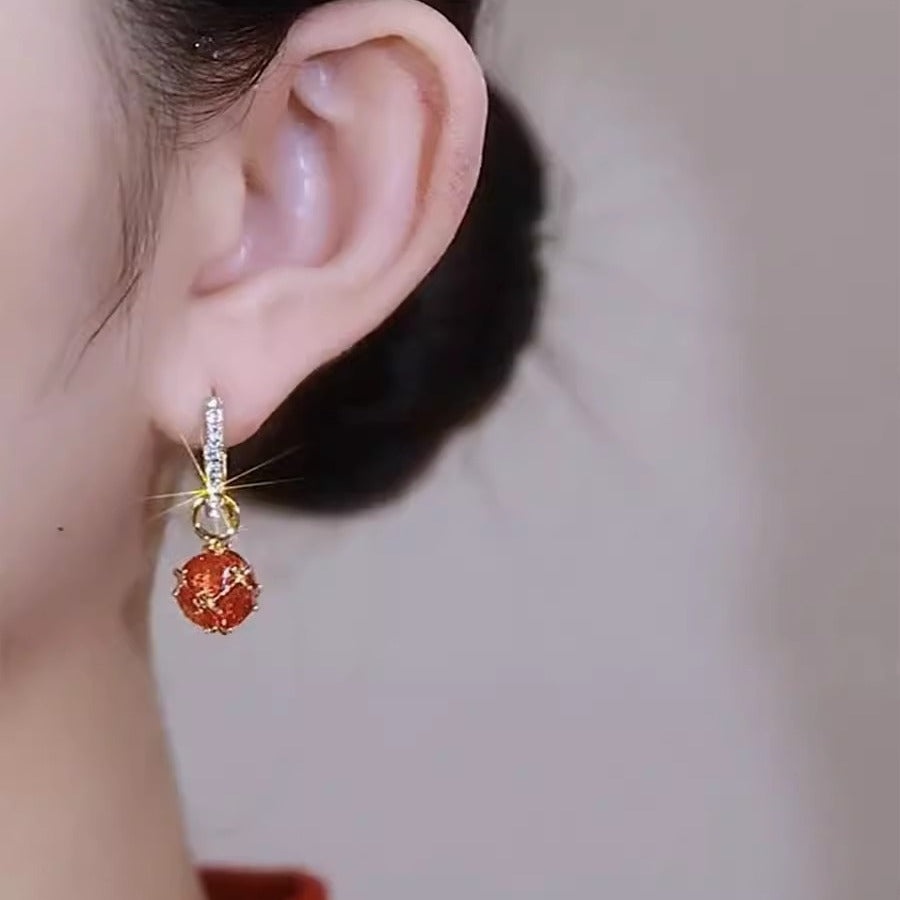 Cat's Eye Stone Geometric Metal Ear Buckle Earrings for Women