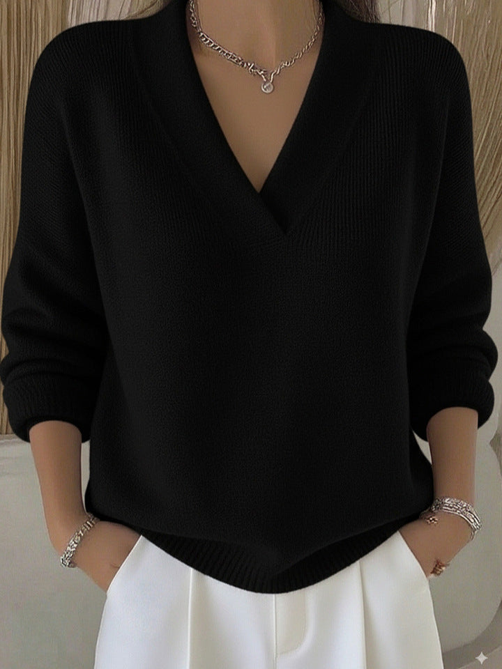 knitted V-neck loose sweater teemdrop