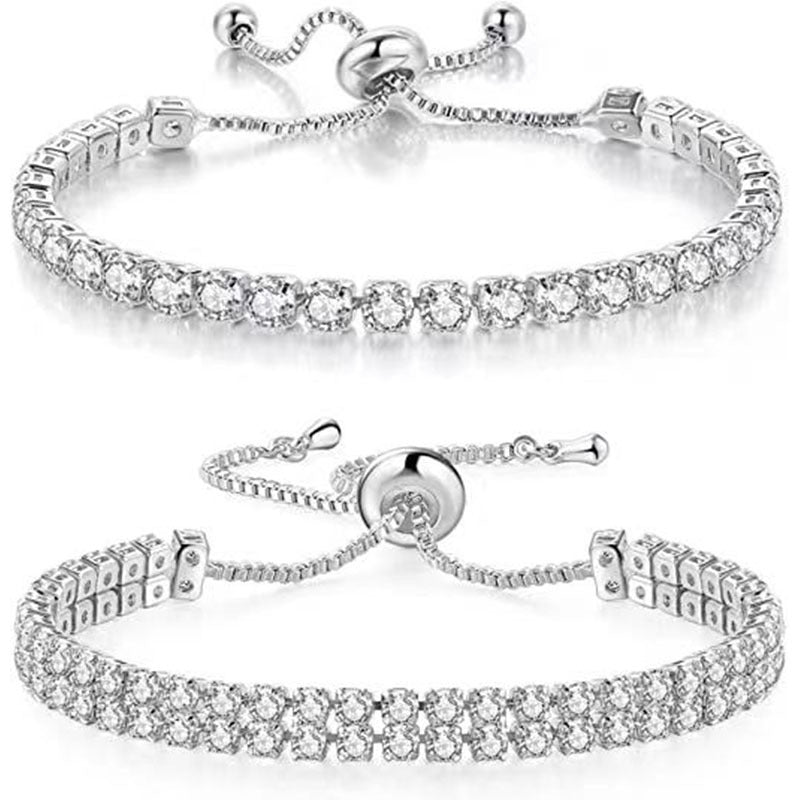Women's Electroplated Copper Tennis Bracelet with White Zircon Pull Clasp teemdrop