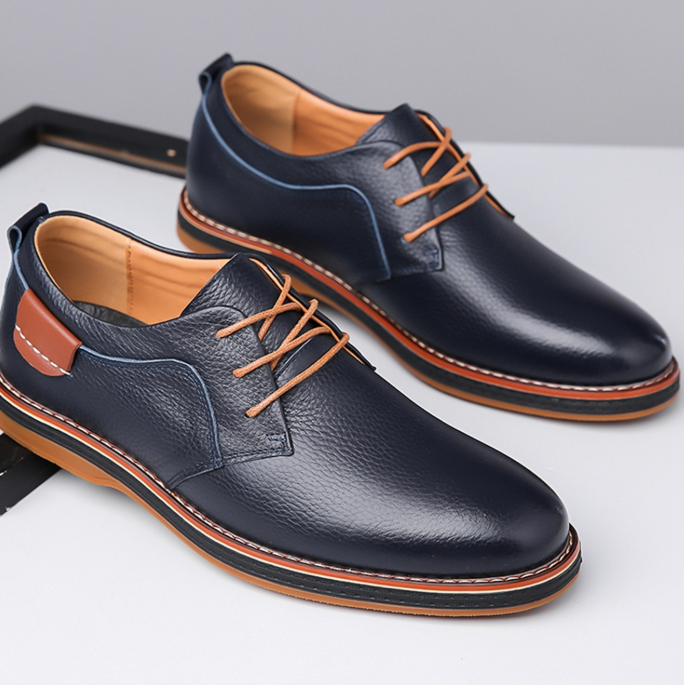 Hand-Stitched Genuine Leather Business Casual Men's Shoes with Soft Rubber Sole teemdrop