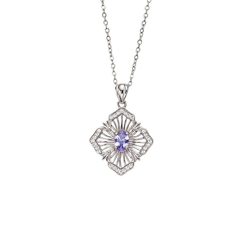 S925 Sterling Silver Natural Birthstone Geometric Pendant Necklace
