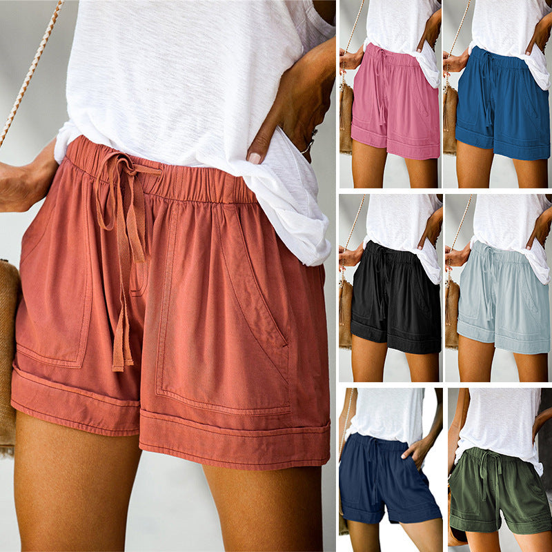 Women's High Waist Lace-Up Loose Wide Leg Woven Shorts teemdrop