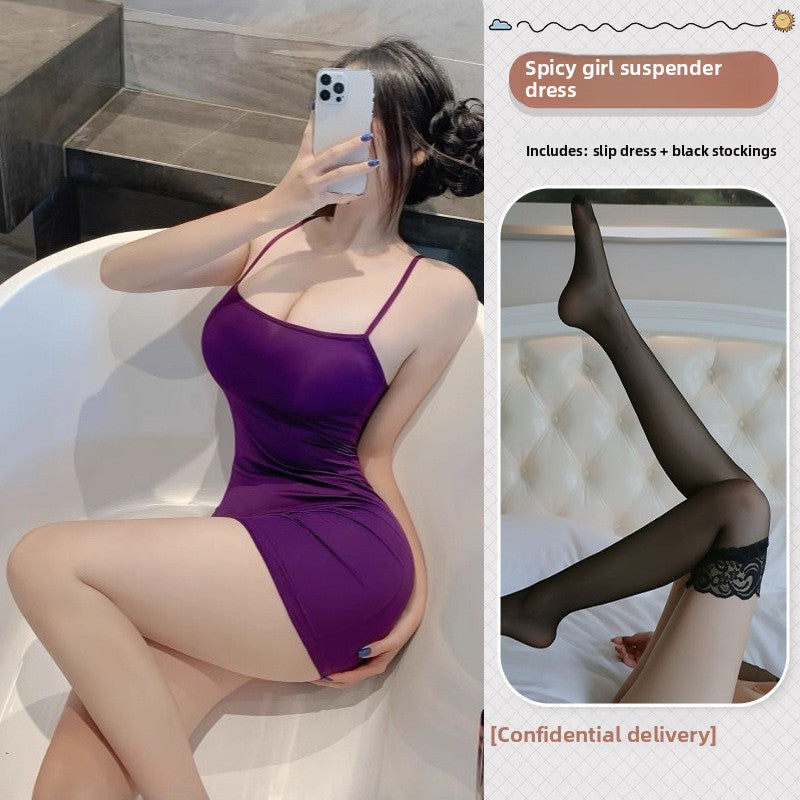 Women Sexy Open Back Lingerie Nightgown Role Play Dress