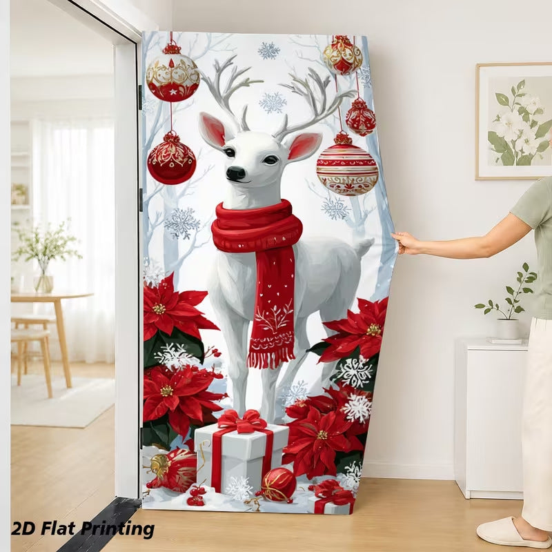 Milk Silk Christmas Door Banner Reindeer Santa Claus Design Festive Party Decoration Hanging Cloth for Home Living Room Bedroom teemdrop