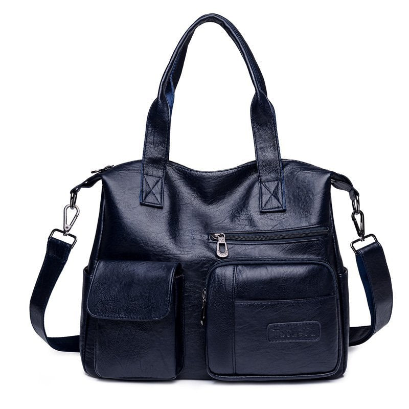 Vintage PU Leather Tote Bag Soft Retro Simple Shoulder Handbag for Women Daily Commuter teemdrop