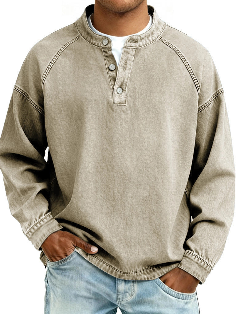 Men's Vintage Solid Long Sleeve Casual Loose Fit Shirt teemdrop
