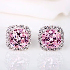 Geometric Full Diamond Zircon Earrings for Women Electroplated Copper Studs