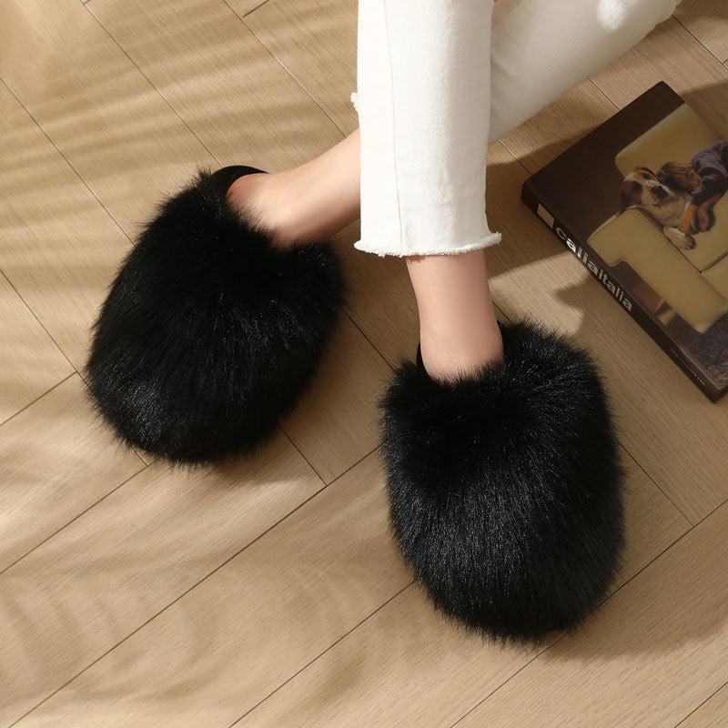 Women Fluffy Plush Slip-on Anti-Slip Home Slippers with Thick Warm Fur Lining teemdrop