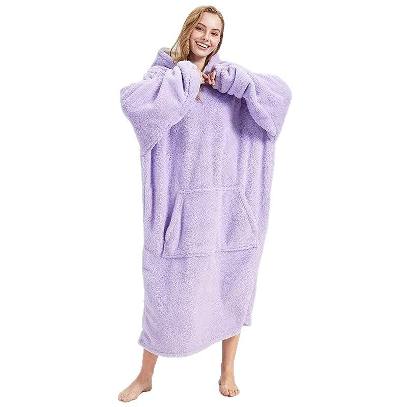 Hooded Fleece Pullover Robe Thickened Warm Loungewear teemdrop