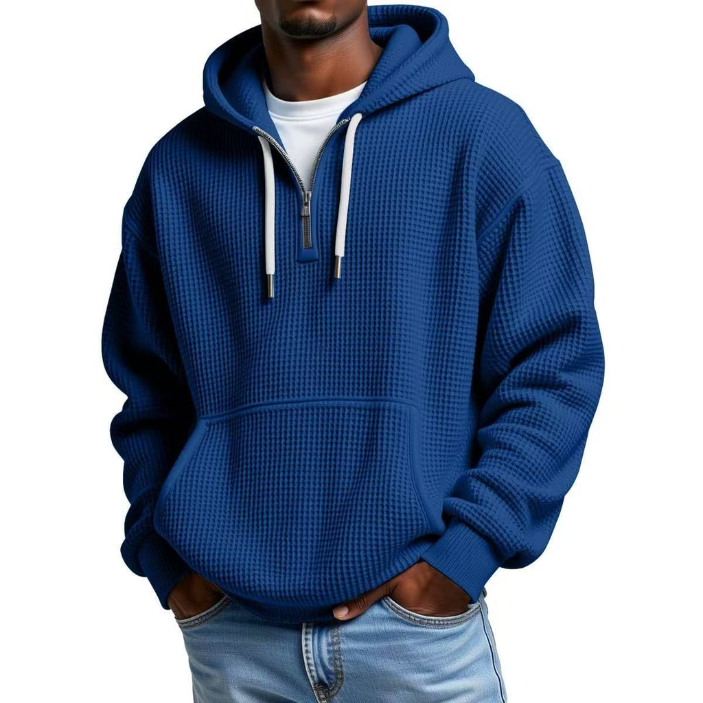 Men?s Heavyweight Waffle Knit Zip-Up Hooded Long Sleeve Loose Fit Casual Sweatshirt teemdrop