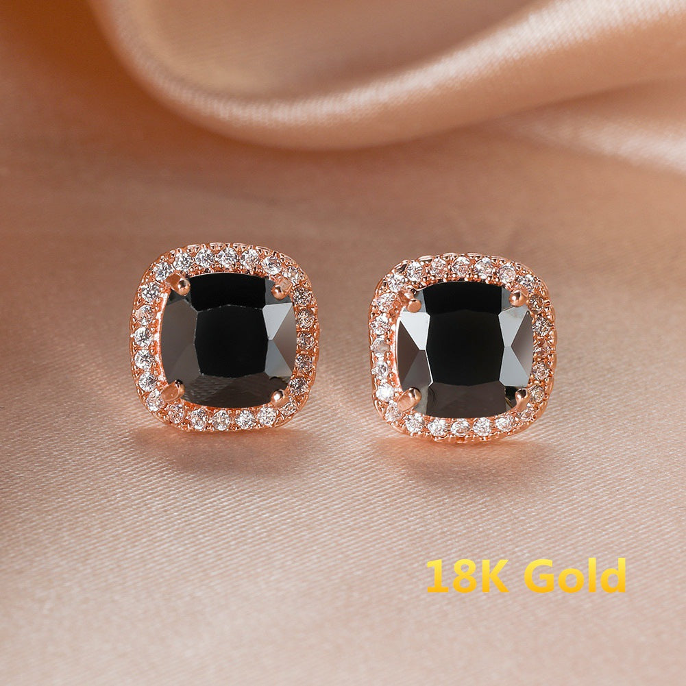 Geometric Full Diamond Zircon Earrings for Women Electroplated Copper Studs