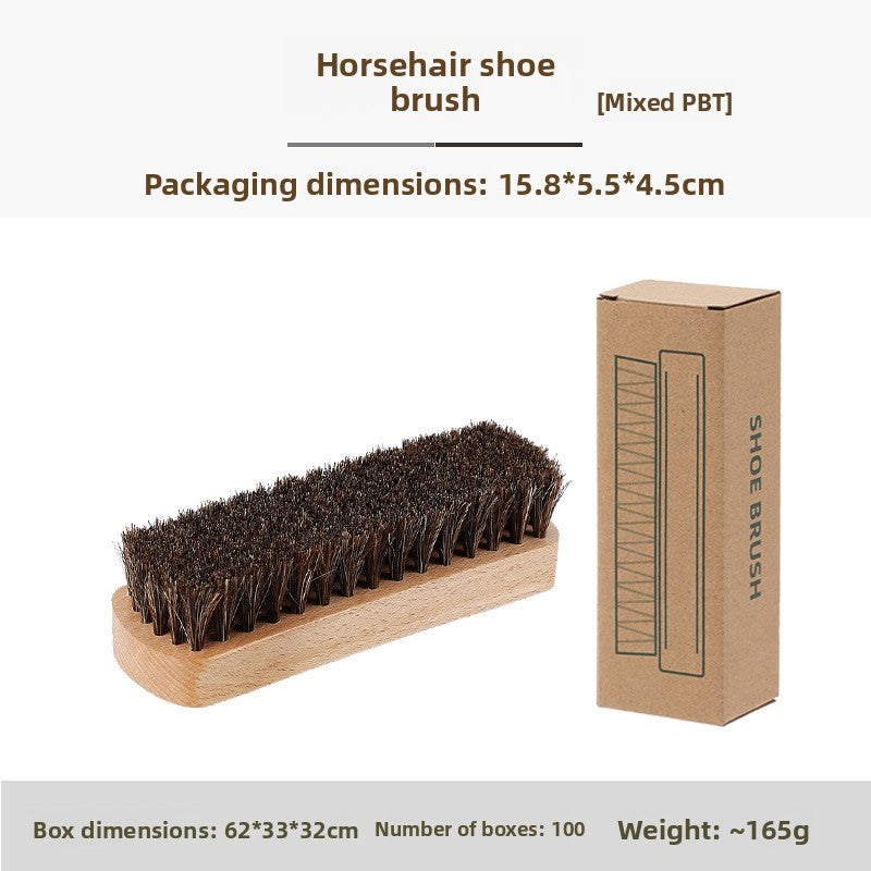 Natural Horsehair Wooden Handle Shoe Care Cleaning Polishing Brush Kit teemdrop