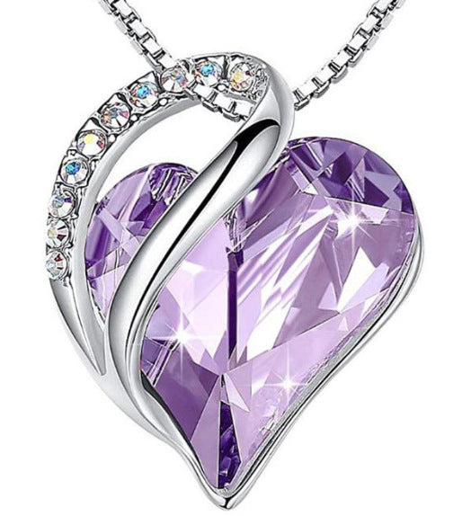 Women's Heart-Shaped Multi-Layered Geometric Pendant Necklace with Synthetic Birthstone