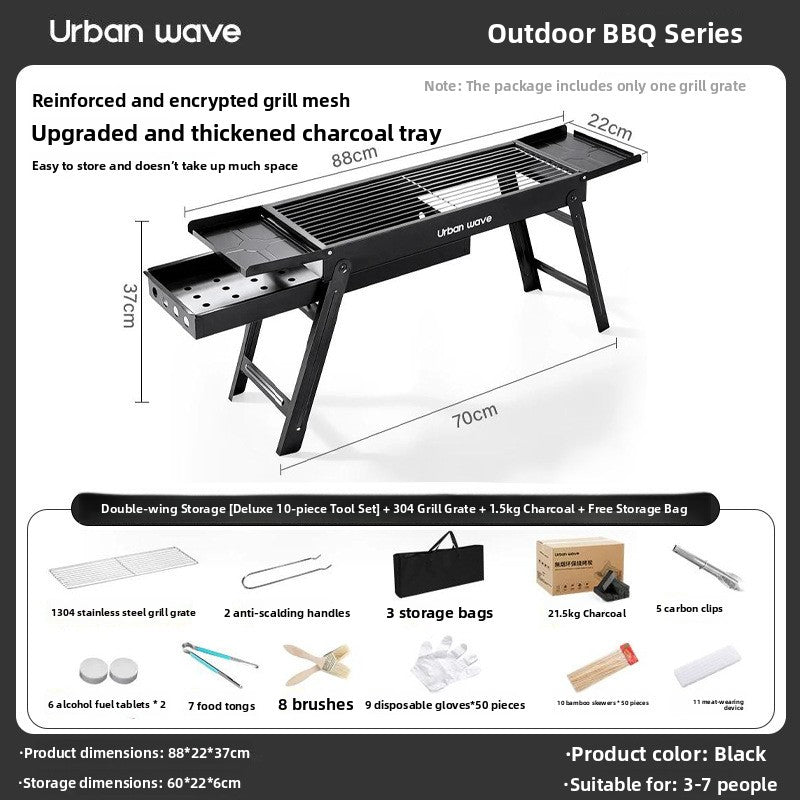 Portable Outdoor Stainless Steel Folding Charcoal Grill teemdrop