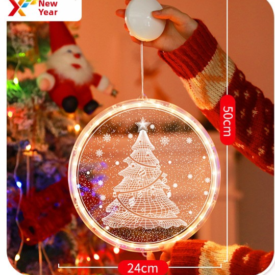 24cm Acrylic Battery Powered LED Suction Cup Christmas Pendant Lamp for Window Decoration
