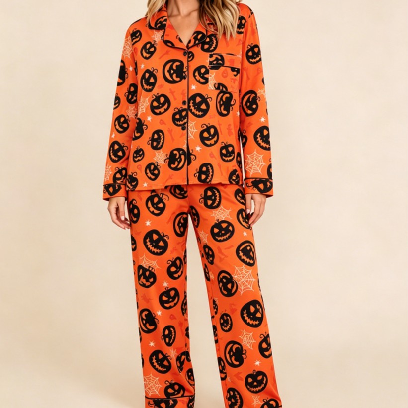 Women's long-sleeve Halloween pajamas teemdrop