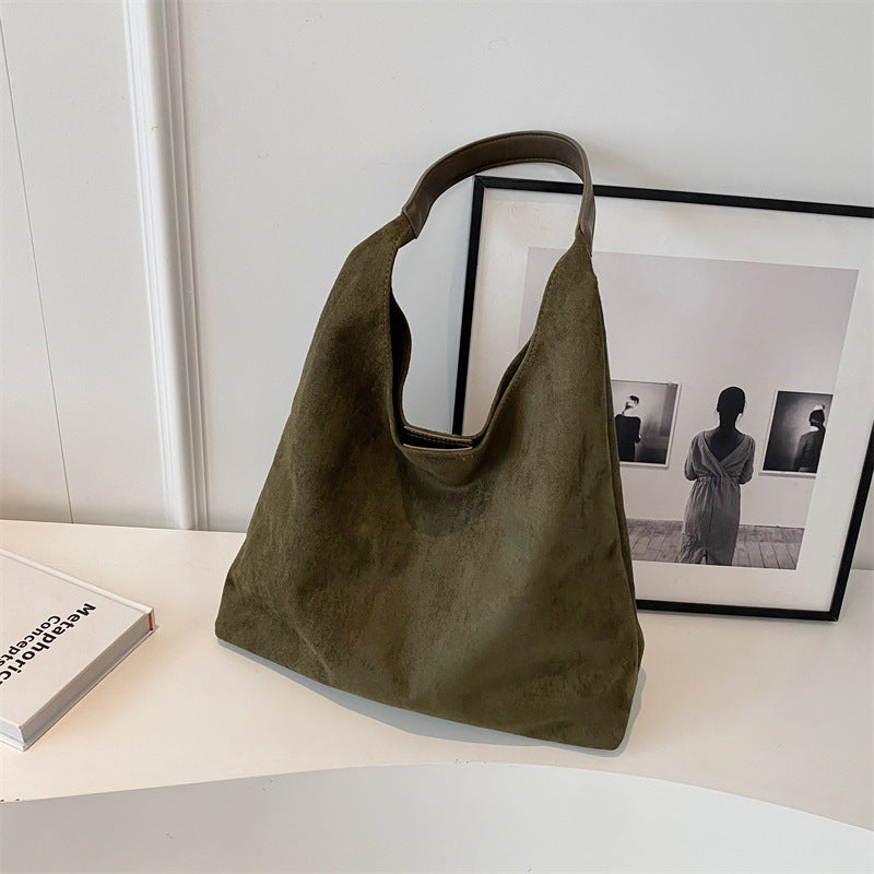 Retro Frosted Solid Color Large-Capacity Single Shoulder Bag