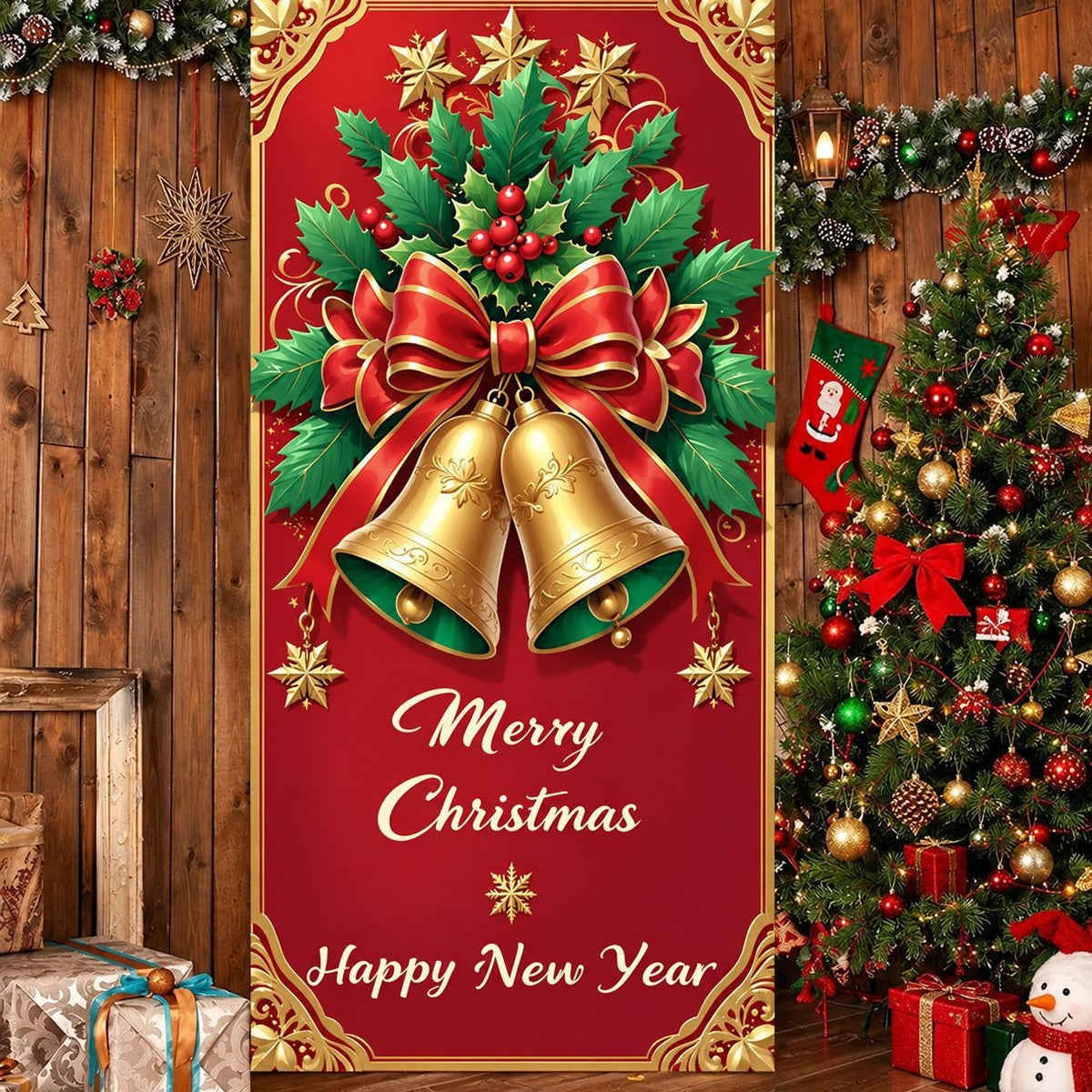 Milk Silk Christmas Door Banner Reindeer Santa Claus Design Festive Party Decoration Hanging Cloth for Home Living Room Bedroom teemdrop