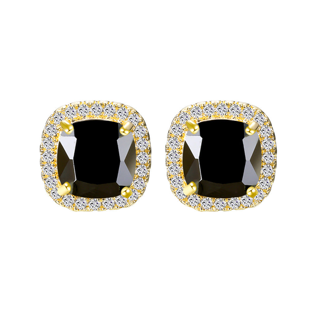 Geometric Full Diamond Zircon Earrings for Women Electroplated Copper Studs