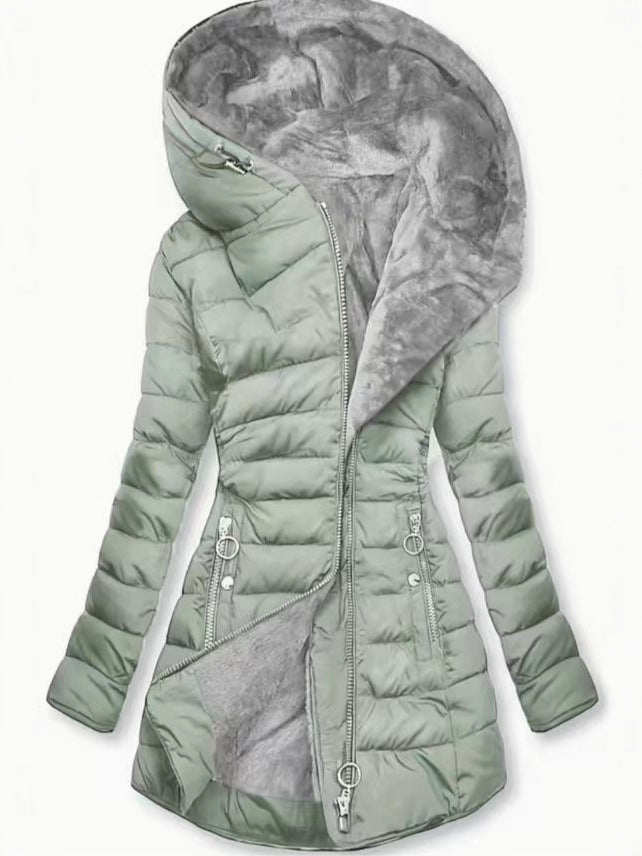 Womens Hooded Mid-Length Cotton Jacket