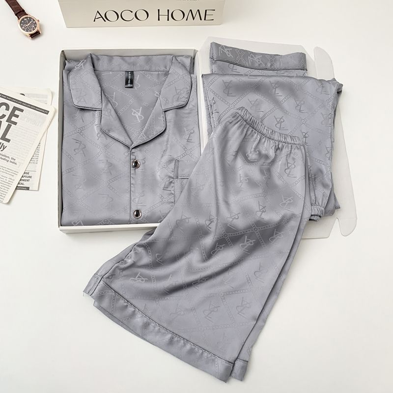 Men's silk three-piece pajamas