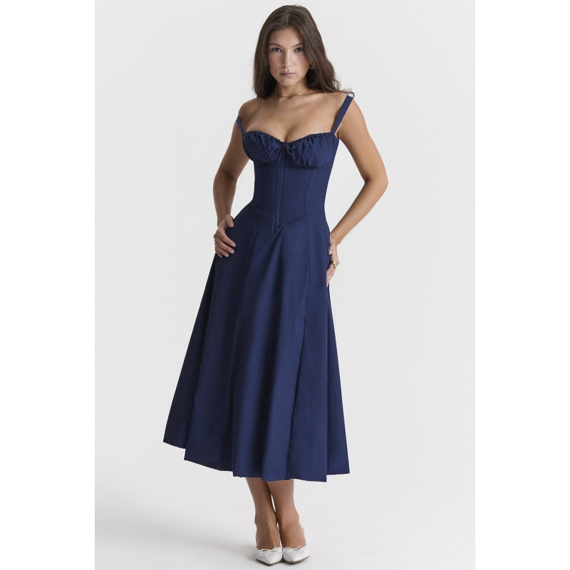 Women's Summer Sleeveless Solid Color Floral Sling Dress