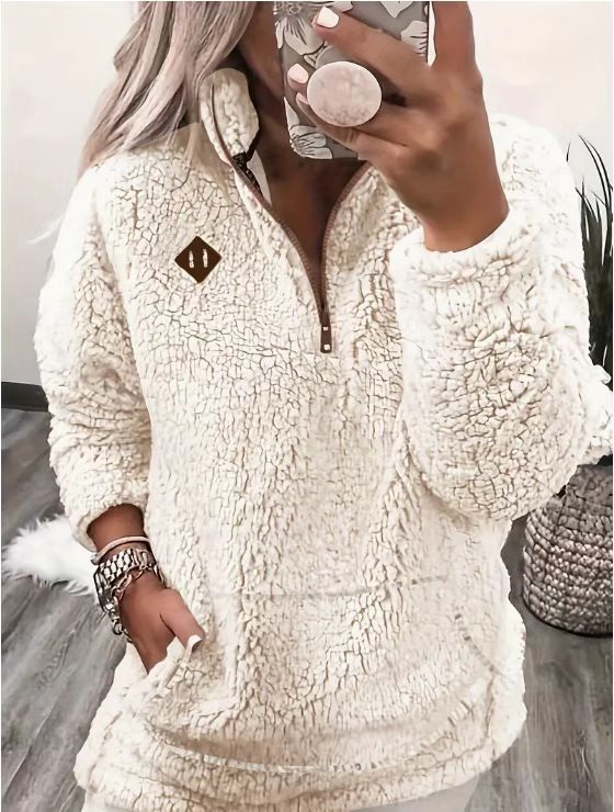 solid-color fleece half-zip pullover sweatshirt