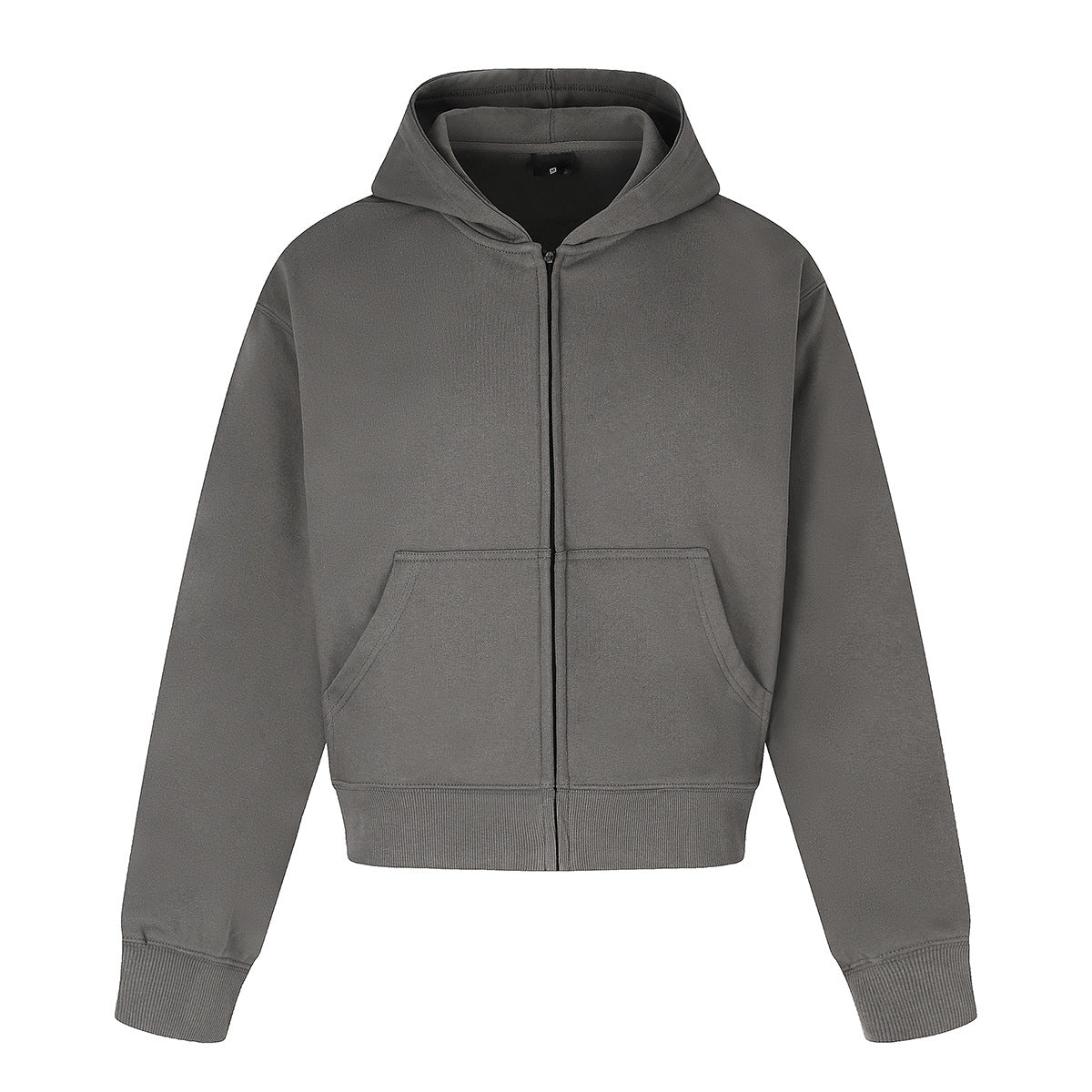 Retro Short Zip-Up Hoodie Solid Color Loose Fit Casual Jacket for Adults teemdrop