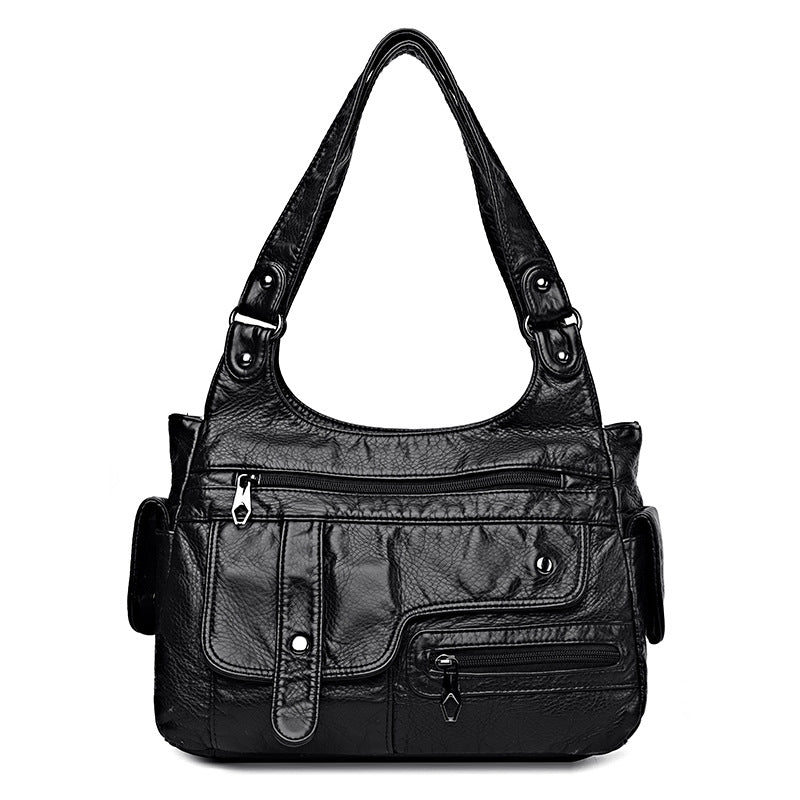 Women's Washed PU Leather Shoulder Bag Casual Lightweight Handbag teemdrop