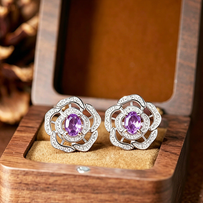 Silver Natural Birthstone Flower Vintage Adjustable Ring