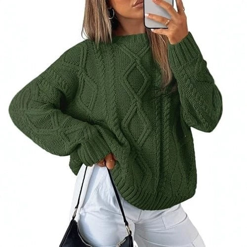 Women's knitted round-neck sweater for casual wear teemdrop
