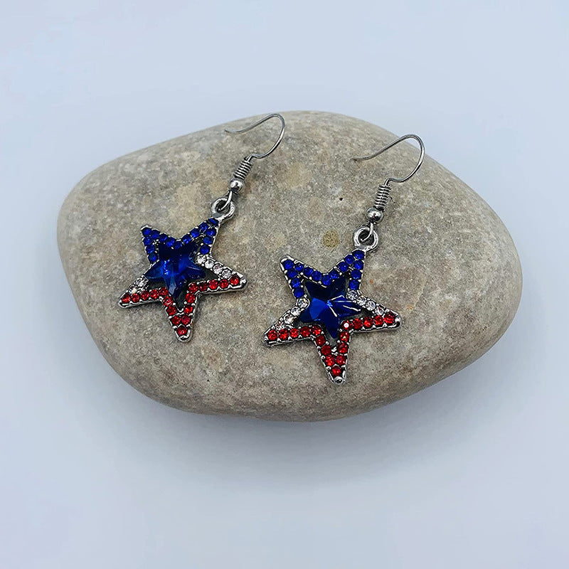 Zircon Inlay Five-Pointed Star Pendant Necklace Earrings teemdrop