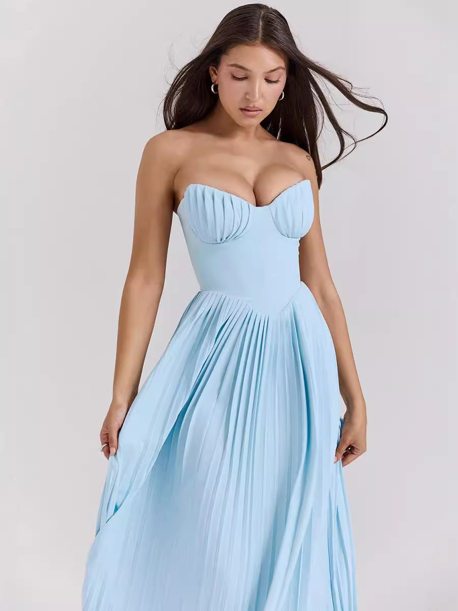 Off-Shoulder Backless Ruched High-Waist Long Dress teemdrop