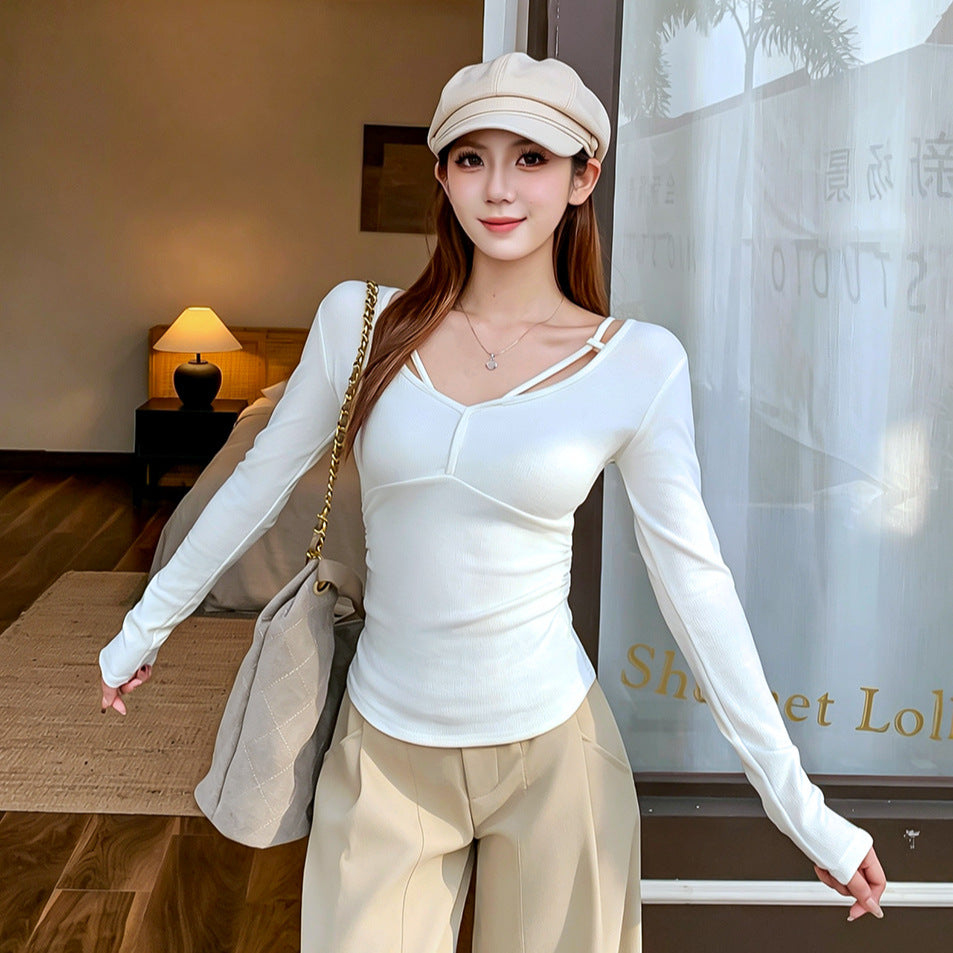 Women's Long Sleeve High Elastic Merino Wool Blend Slim-Fit Knit Top teemdrop