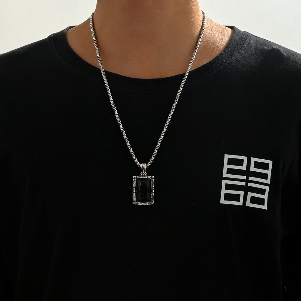 Retro Carved Black Gemstone Hip-Hop Necklace