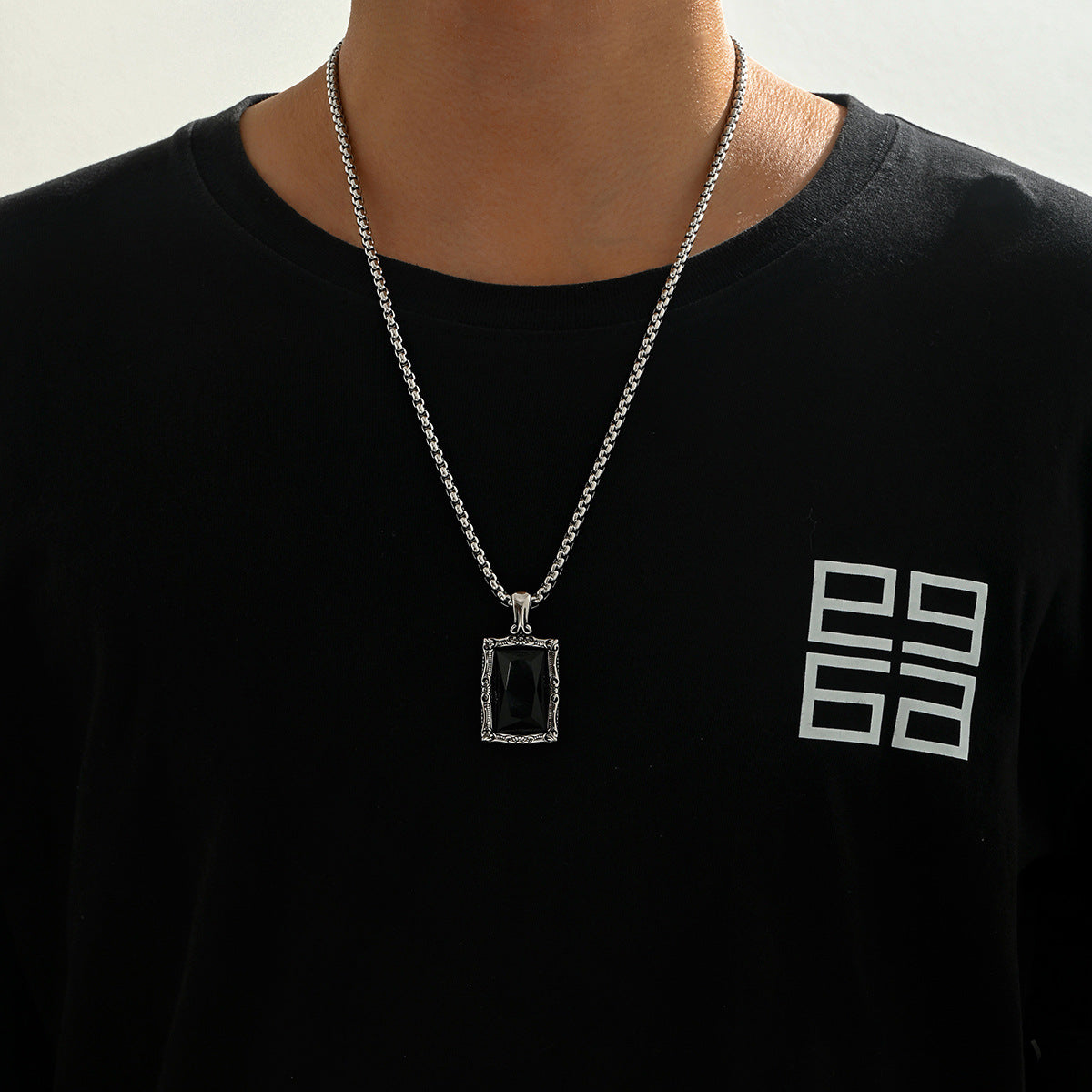 Retro Carved Black Gemstone Hip-Hop Necklace