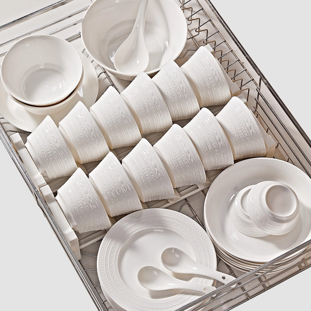Jingdezhen French Embossed Pure White Ceramic Dinnerware Set