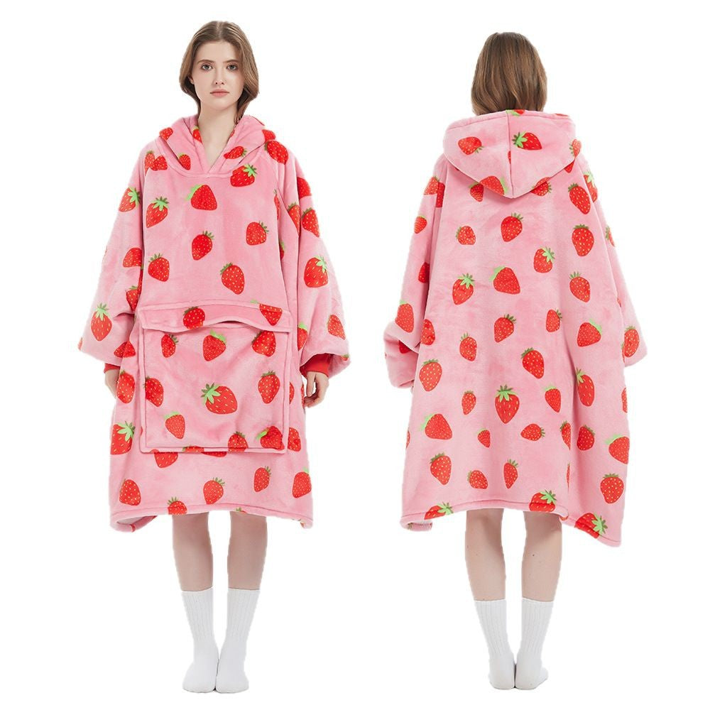 Oversized Flannel Hoodie Blanket with Pocket