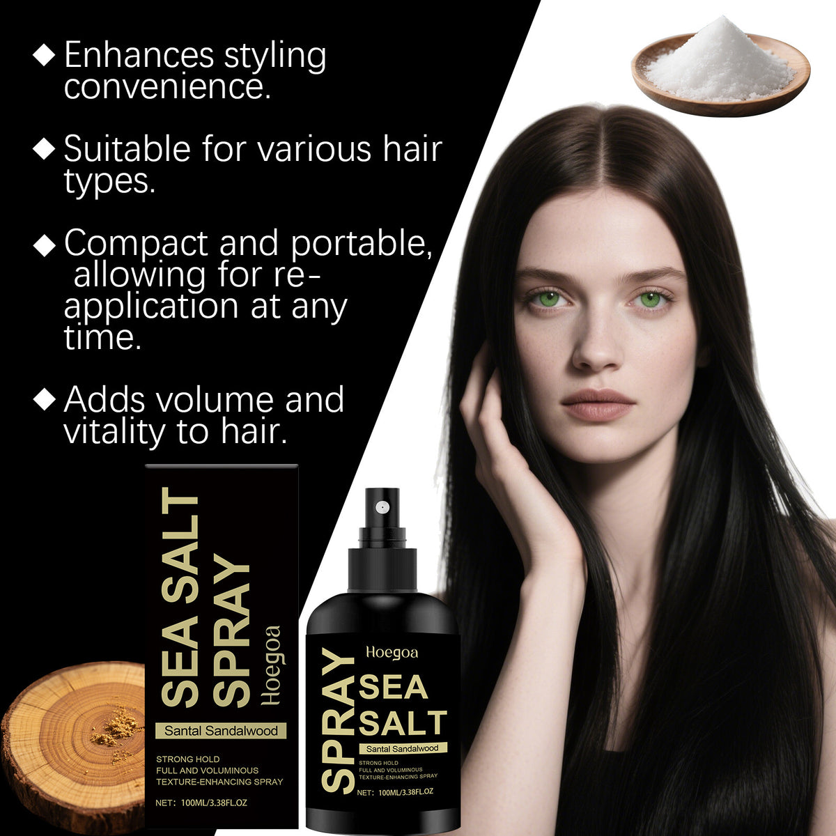 Hoegoa Sea Salt Hair Styling Spray High Skull Top Curly Hair Texture Fluffy Volume Spray 100ml teemdrop