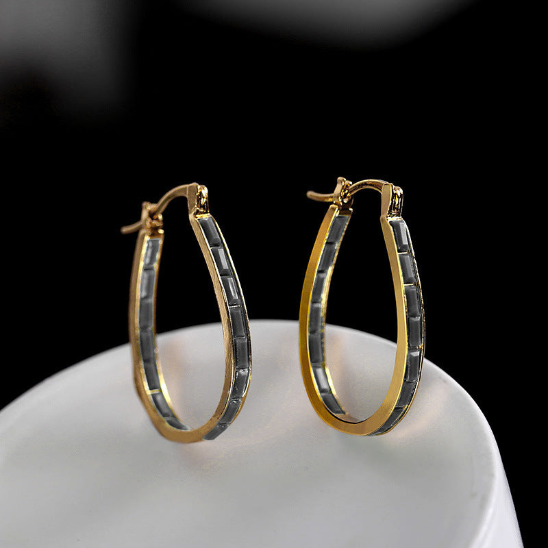Electroplated Gold Geometric Sapphire Stone Large Earrings