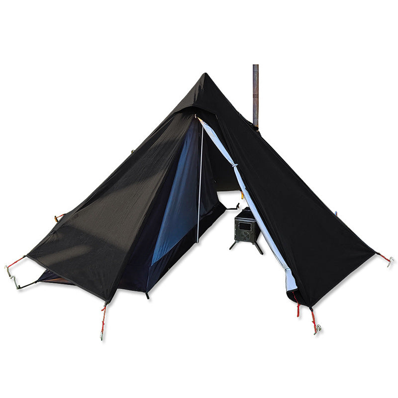 Waterproof Double Layer Pyramid Camping Tent Hexagon for Solo Hiking and Outdoor Use with Aluminum Poles teemdrop