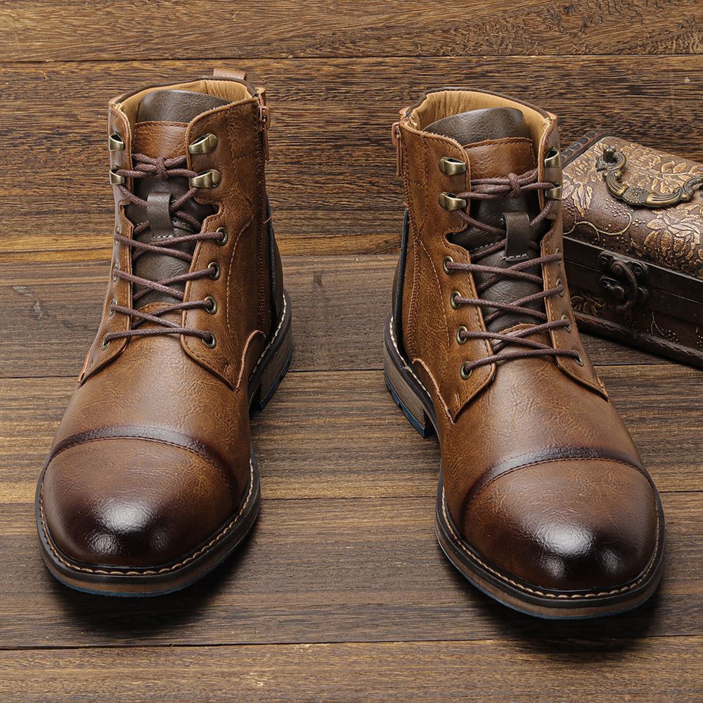 Vintage Polished Men's Leather Work Boots teemdrop