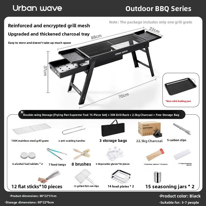 Portable Outdoor Stainless Steel Folding Charcoal Grill teemdrop