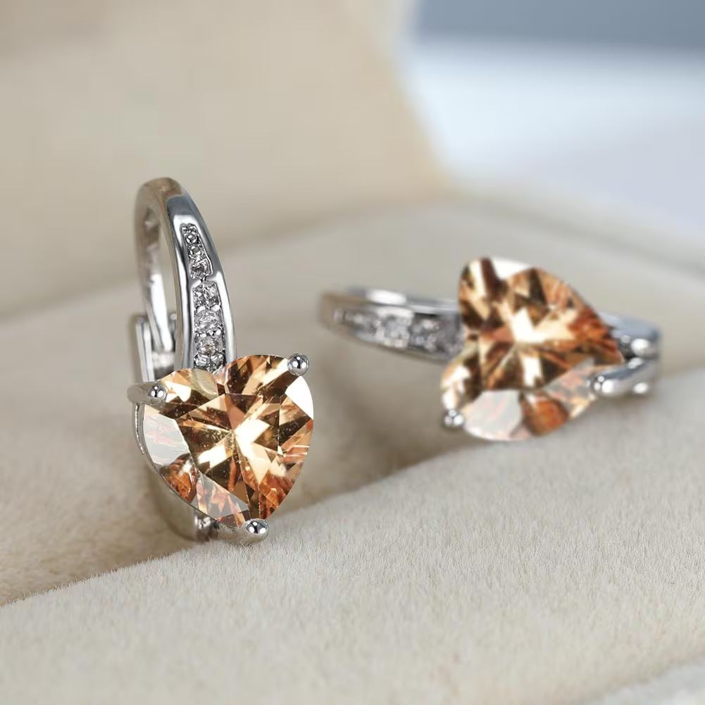 Women's Heart-Shaped Zircon Inlay Copper Earrings teemdrop