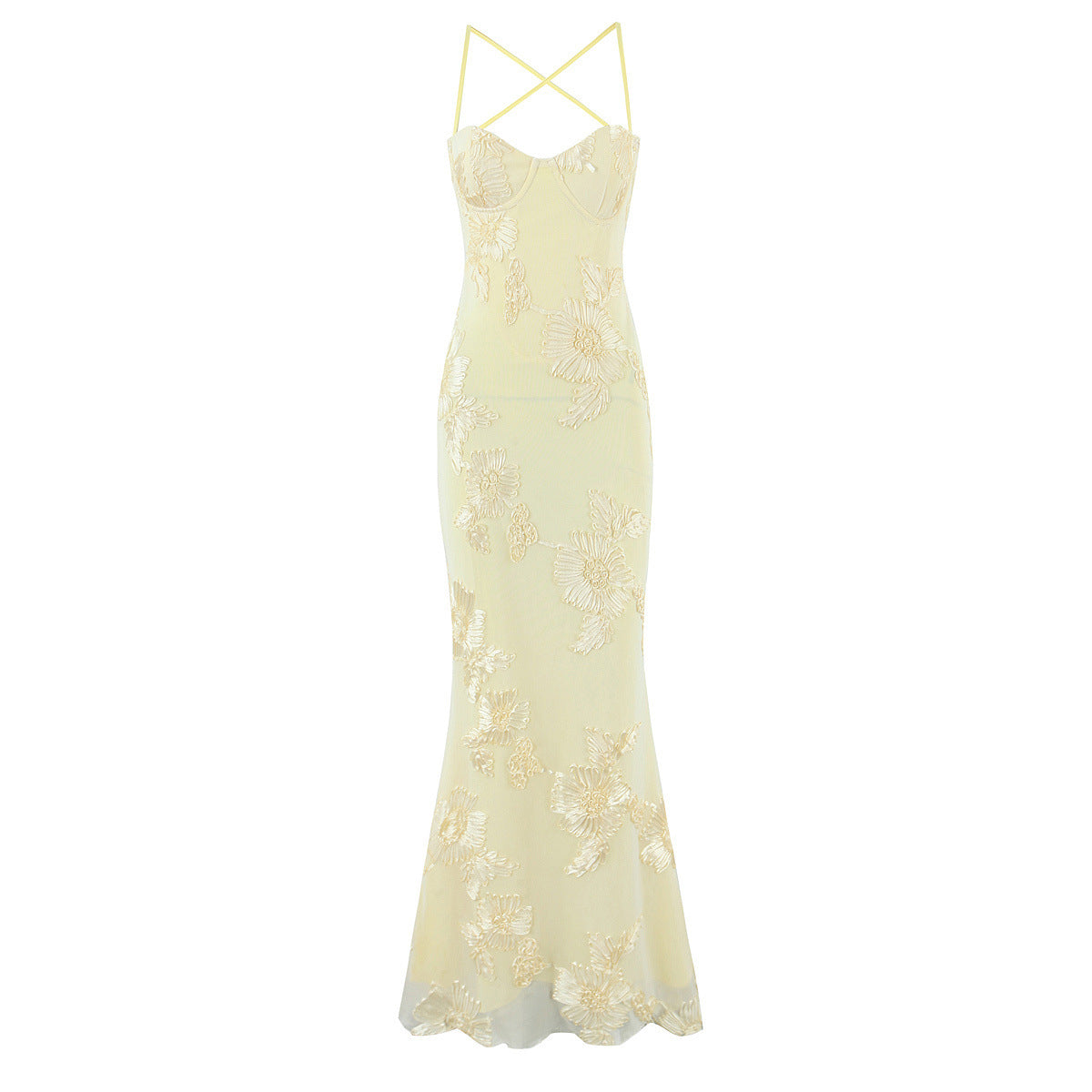 Elegant Backless Jacquard Evening Gown