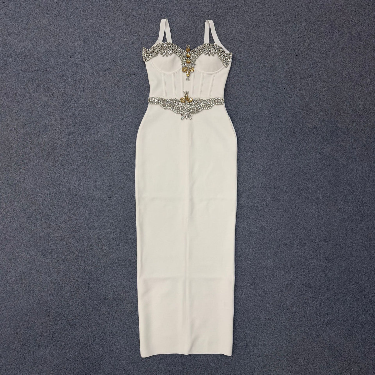 Strapless waist-cinching evening gown teemdrop