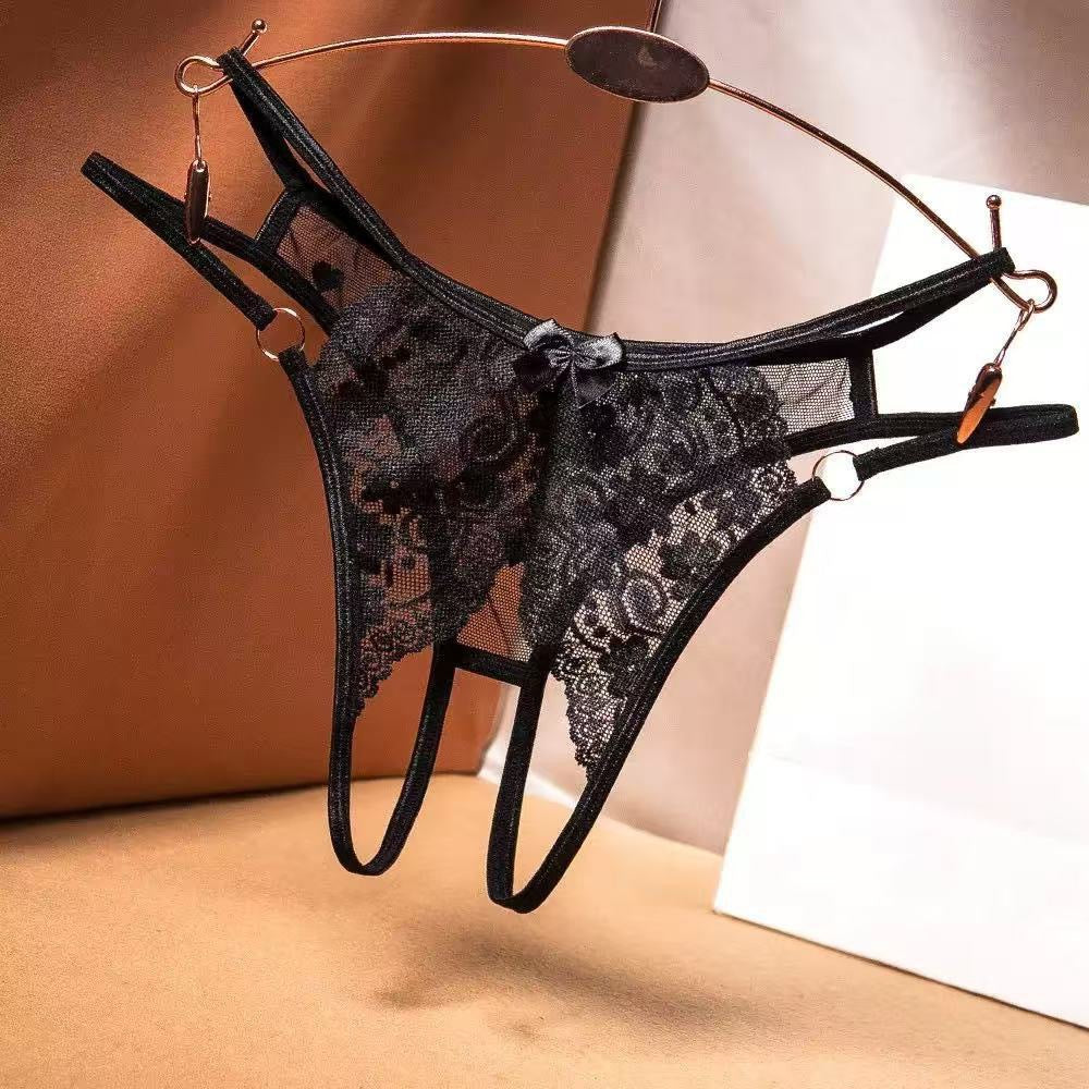 Lace Open-Crotch Thong with Metal Rings