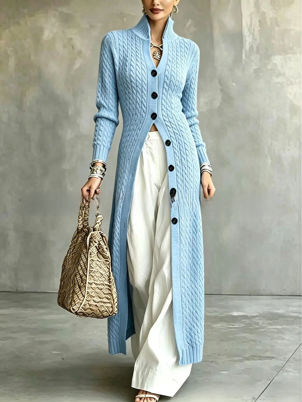 Women's Twist Pattern Stand Collar Long Sleeve Sweater teemdrop